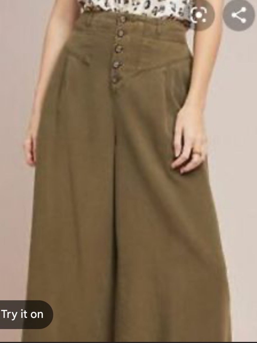 Anthropologie High-Waist Olive Wide-Leg Pants with Button Front